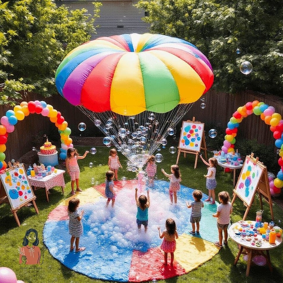 25 Outdoor Birthday Party Ideas for Kids That Are Totally Epic 10 Bubble Station with a Giant Bubble Wand