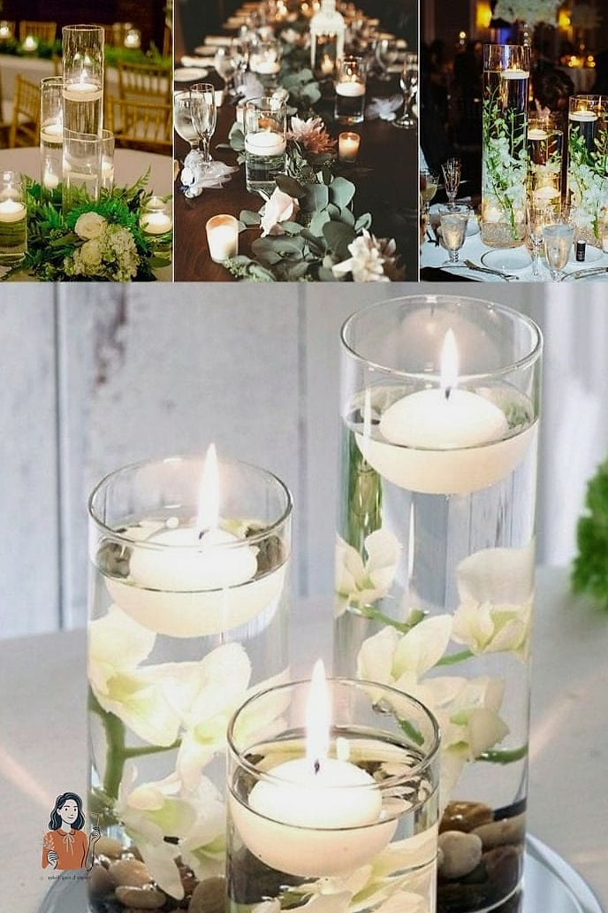 1. Floating Candle and Greenery Bowls