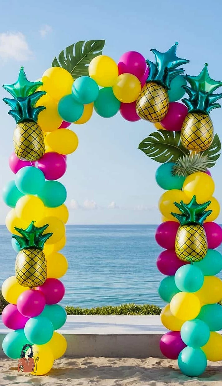 29 Unique Hawaiian Luau Party That Are Totally Pinterest-Worthy 2 Tropical Balloon Arch Entrance