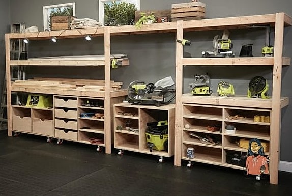 25 Brilliant Basement Organization Tips to Reclaim Your Space 11 Add a Rolling Workbench for Flexible Space