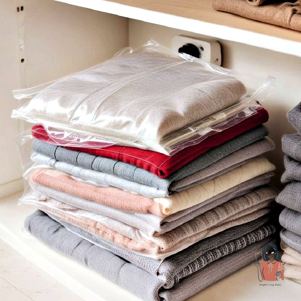 20 Simple Sweater Storage Ideas That Are So Satisfying 6 Add Vacuum-Sealed Bags for Off-Season Storage