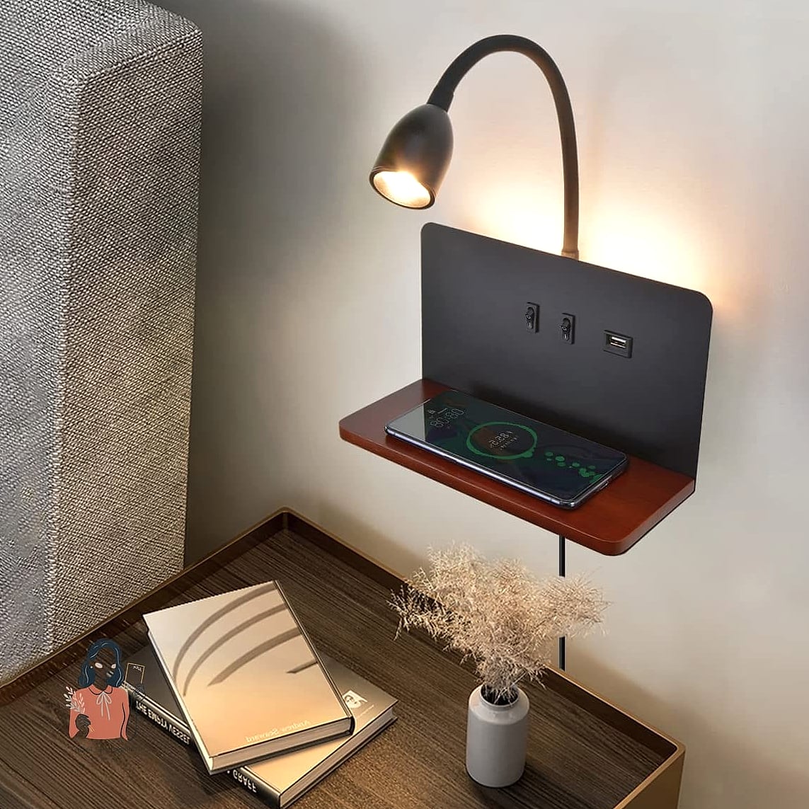 Add a Wall-Mounted Reading Light With a Shelf