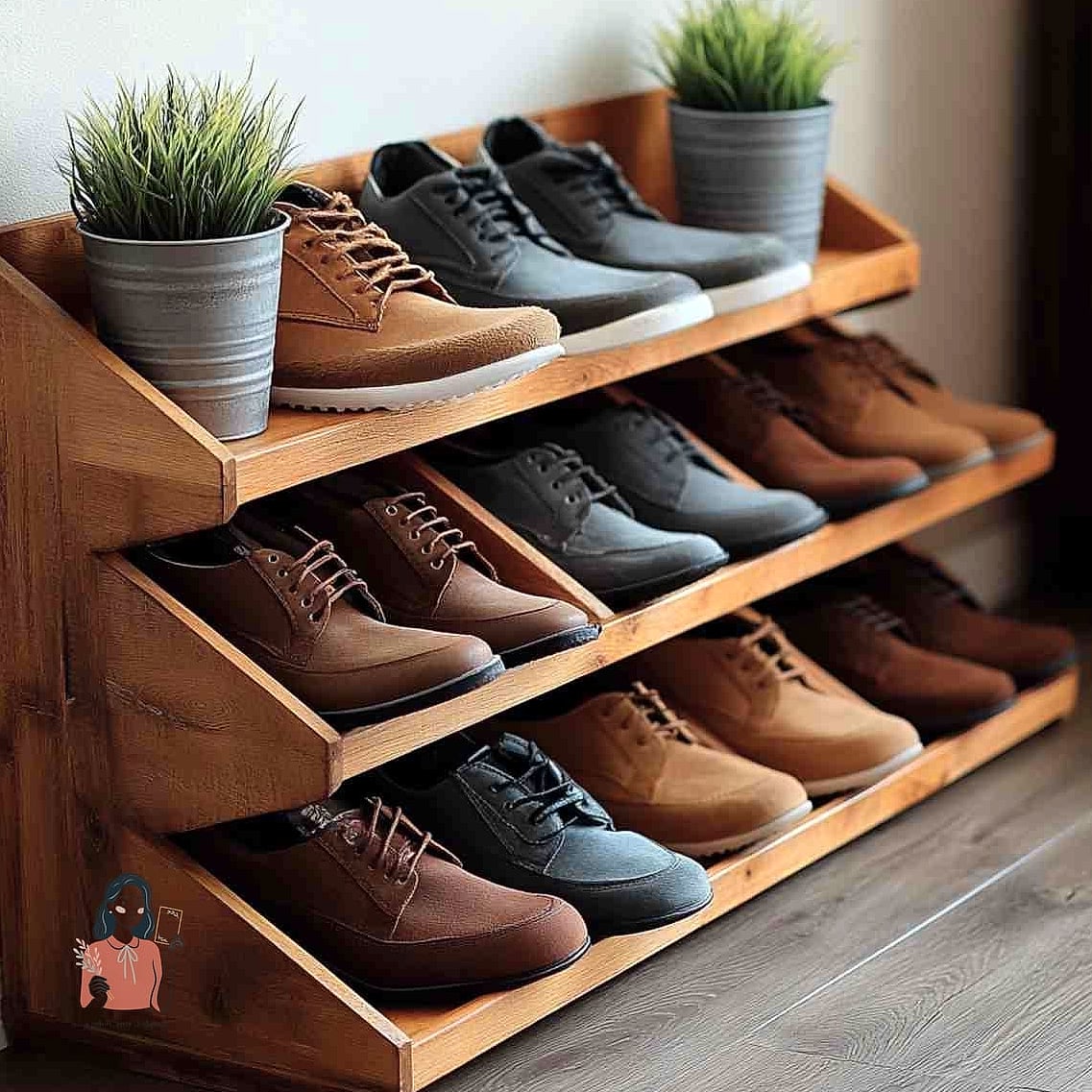 22 Brilliant DIY Shoe Rack Ideas to Finally Organize Your Closet 9 Angled Shoe Shelf Rack