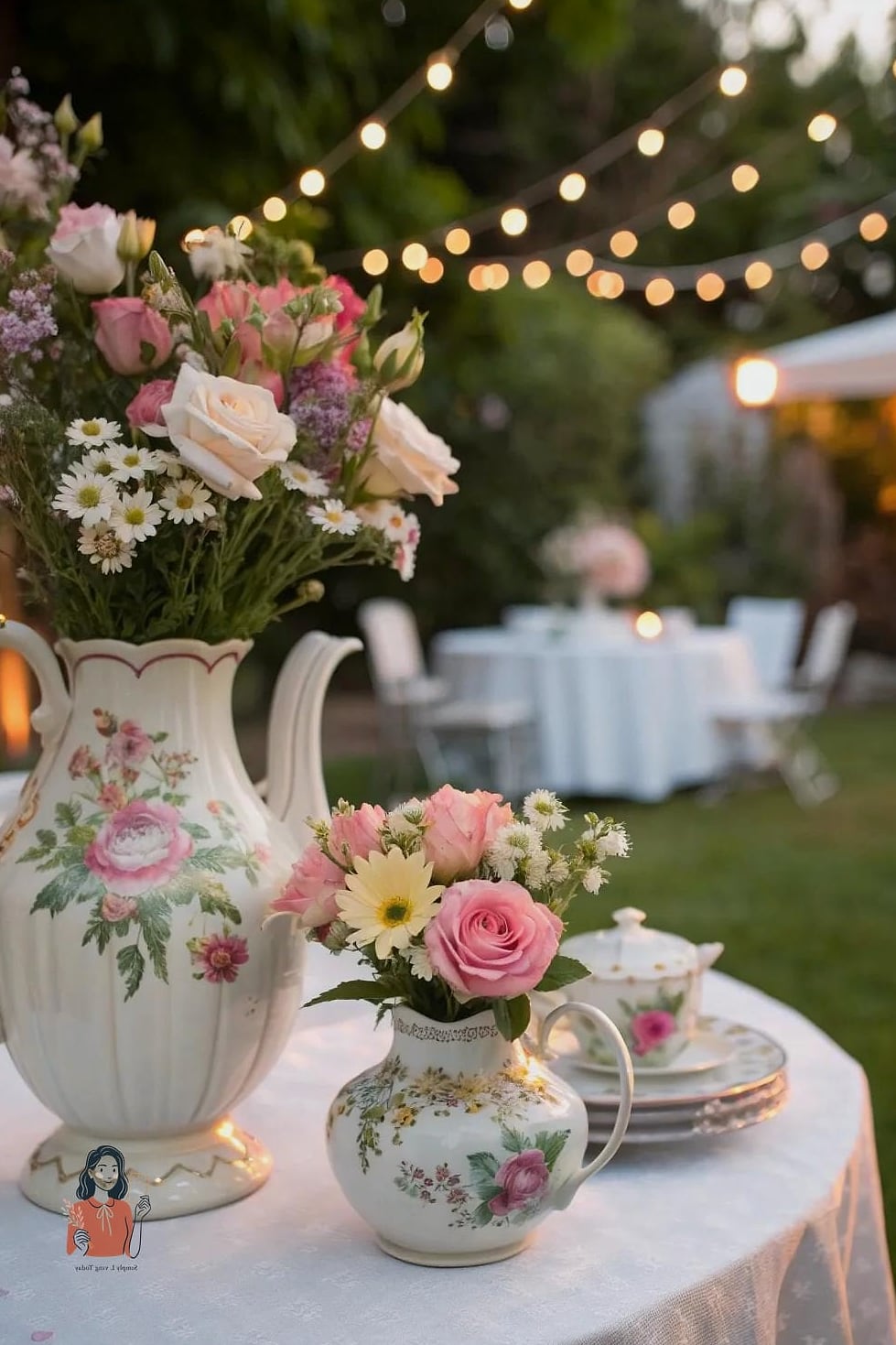 Antique Teapots and Teacups with Flowers