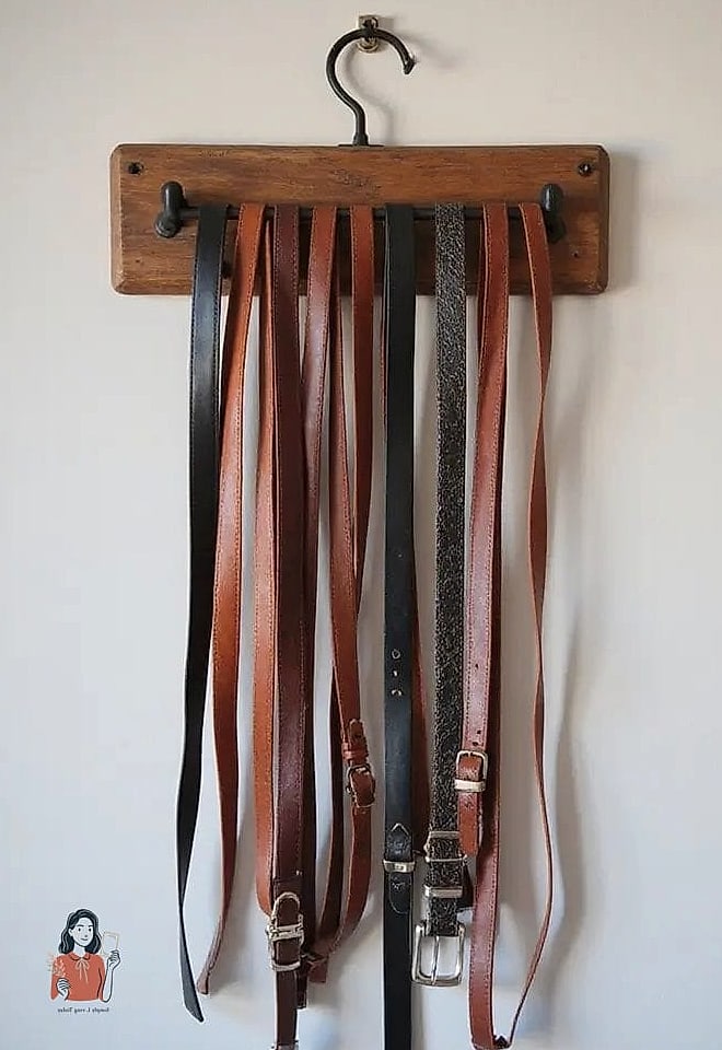 Belt Storage in a Repurposed Jewelry Organizer