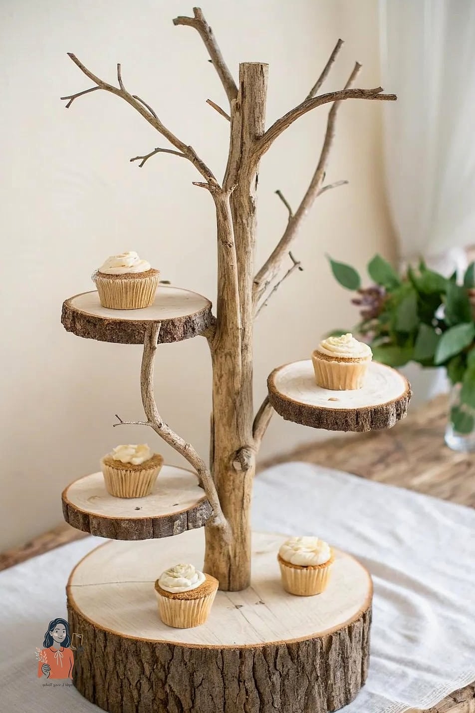 30 Simple Diy Cupcake Stand That Are Going Viral on Pinterest 21 Branch and Log Slice Stand