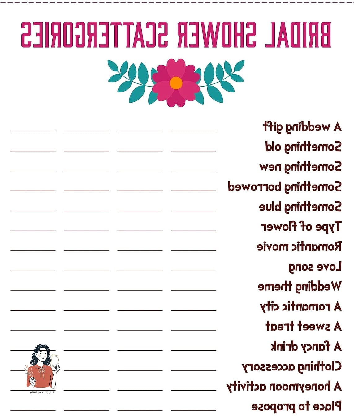 Bridal Shower Scattergories
