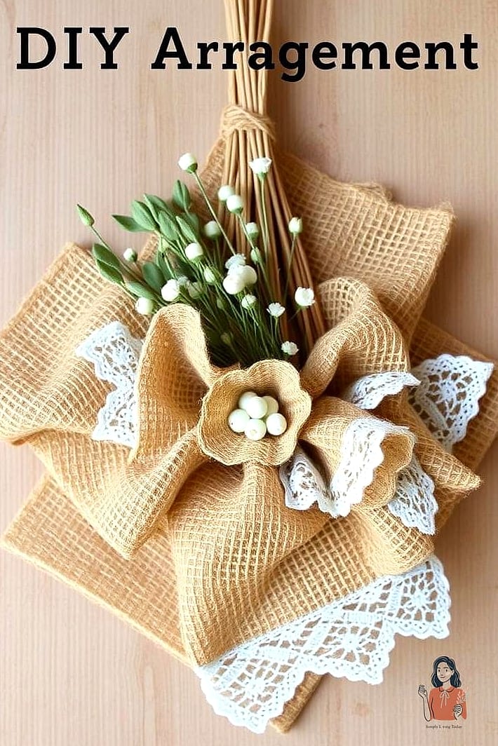 Burlap and Lace Table Runner With Florals