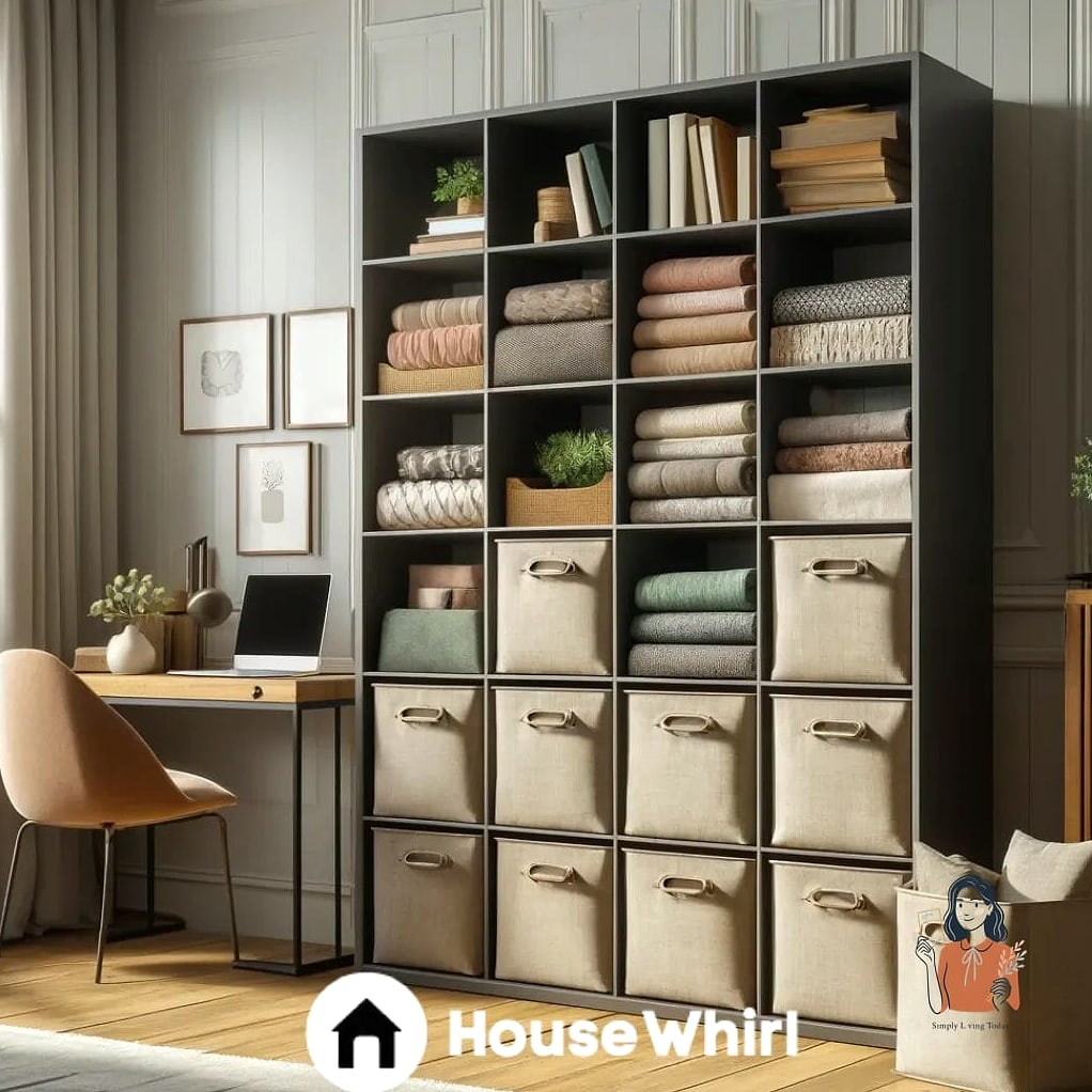 24 Smart Fabric Storage That Actually Work 12 A Fabric Bolt Bookcase