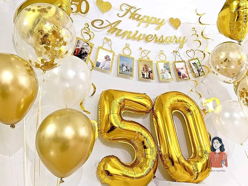Fifty Balloon Gold Number Installation