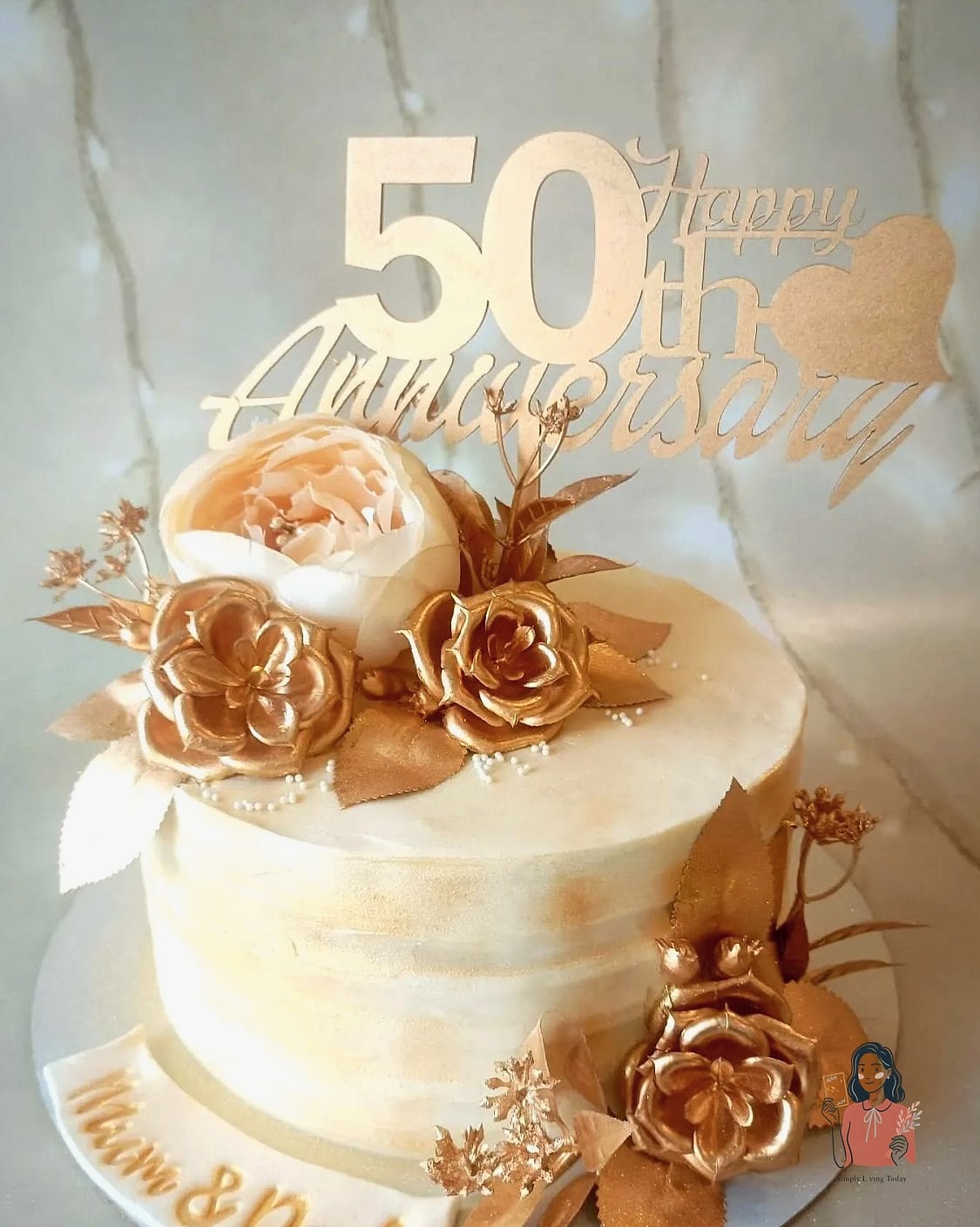 Golden Anniversary Cake with Fresh Florals