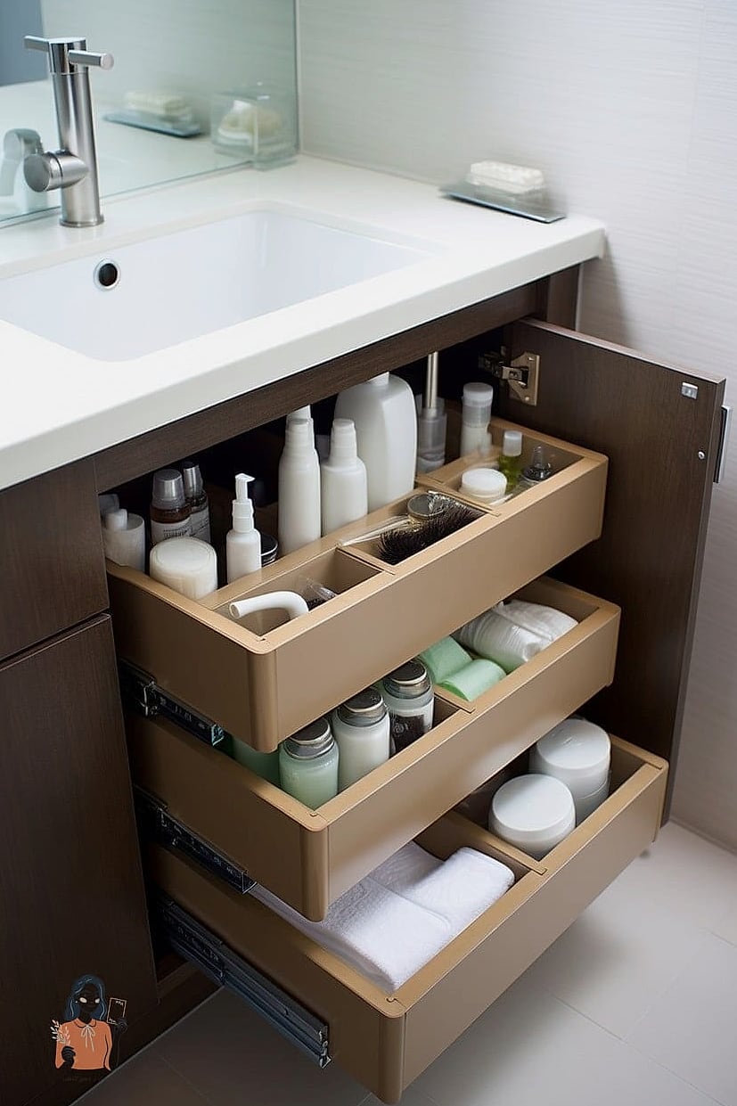 21 Amazing Bathroom Vanity Organization Tips to Try This Weekend 8 Install a Slim Rolling Cart Beside the Vanity