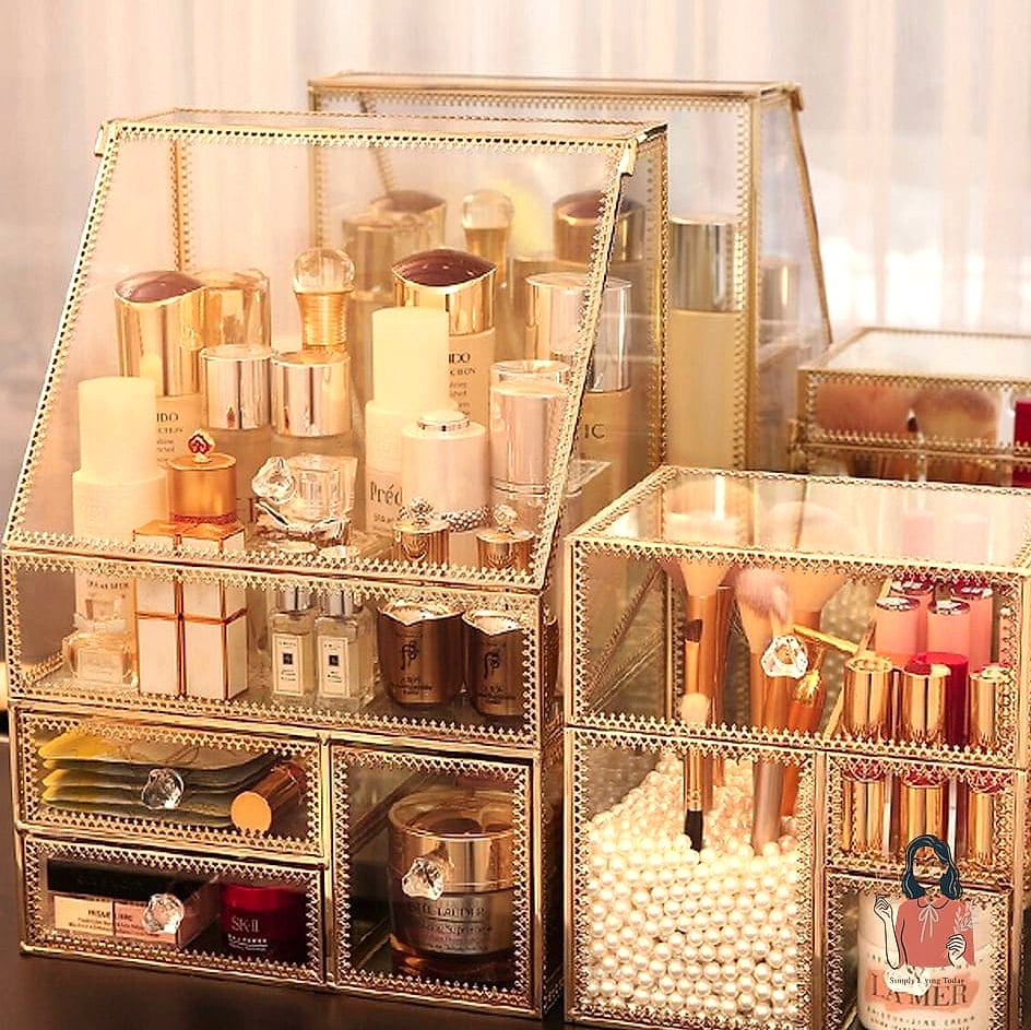 25 Gorgeous Makeup Organization Ideas Every Beauty Lover Needs 4 Labeled Glass Jars for Everyday Tools