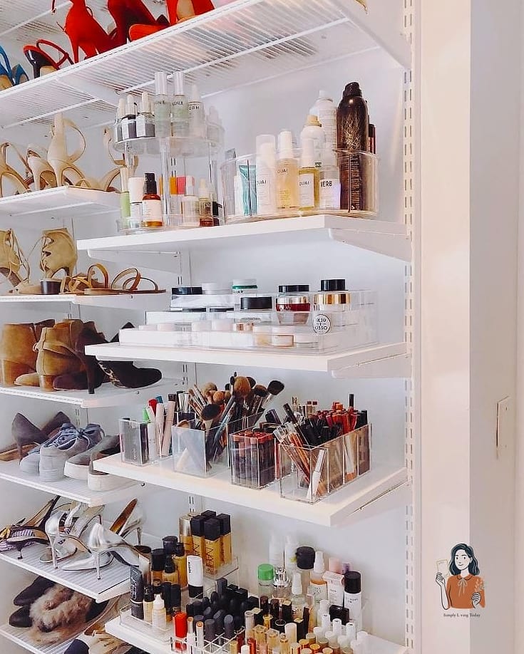 25 Gorgeous Makeup Organization Ideas Every Beauty Lover Needs 22 An Open Shelving Display