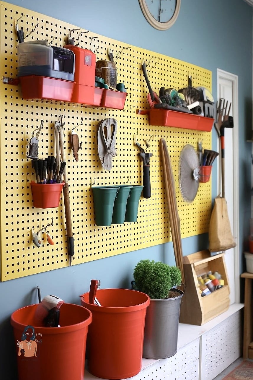 Pegboard With Bins for Bulk Storage