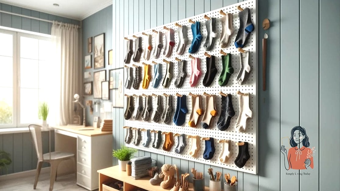 30 Genius Sock Storage That Will Change Your Life 13 Pegboard with Small Hooks