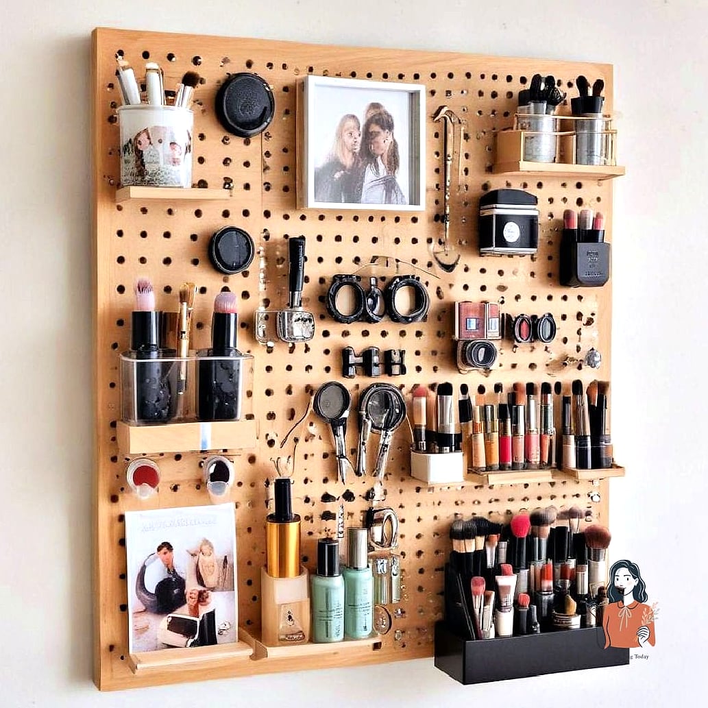 25 Gorgeous Makeup Organization Ideas Every Beauty Lover Needs 15 A Pegboard Wall Display