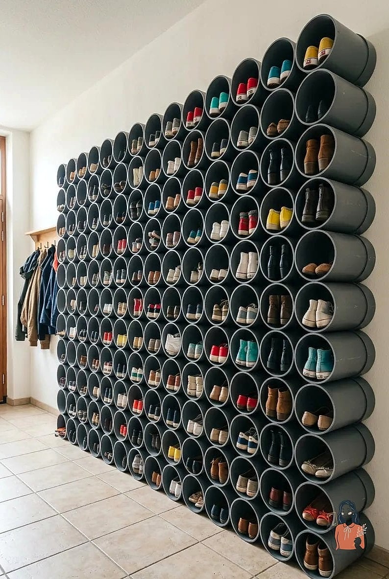 22 Brilliant DIY Shoe Rack Ideas to Finally Organize Your Closet 3 PVC Pipe Shoe Slots