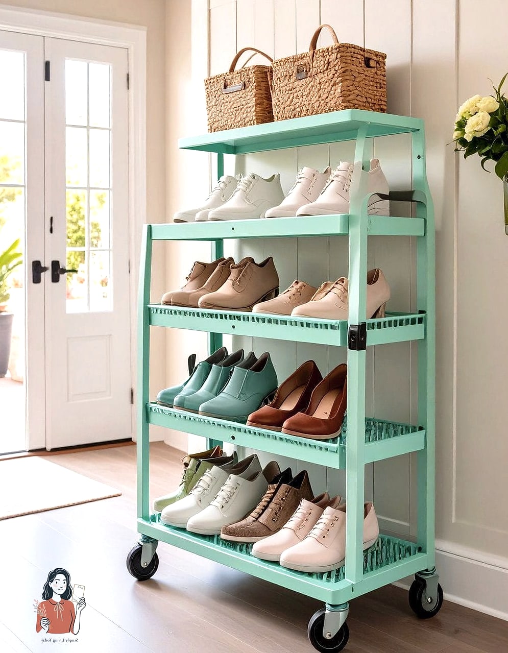22 Brilliant DIY Shoe Rack Ideas to Finally Organize Your Closet 21 Rolling Shoe Cart