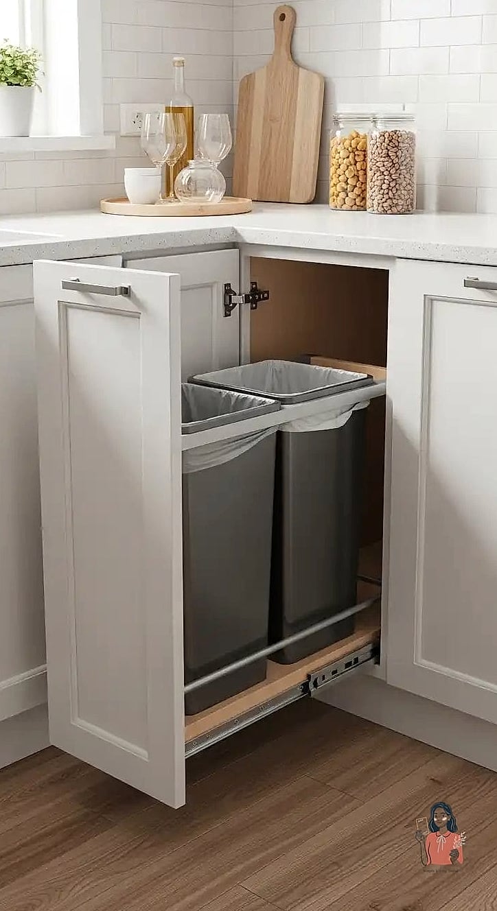 28 Brilliant Corner Cabinet Organization Worth Pinning Immediately 15 Roll-Out Trash and Recycling Bins