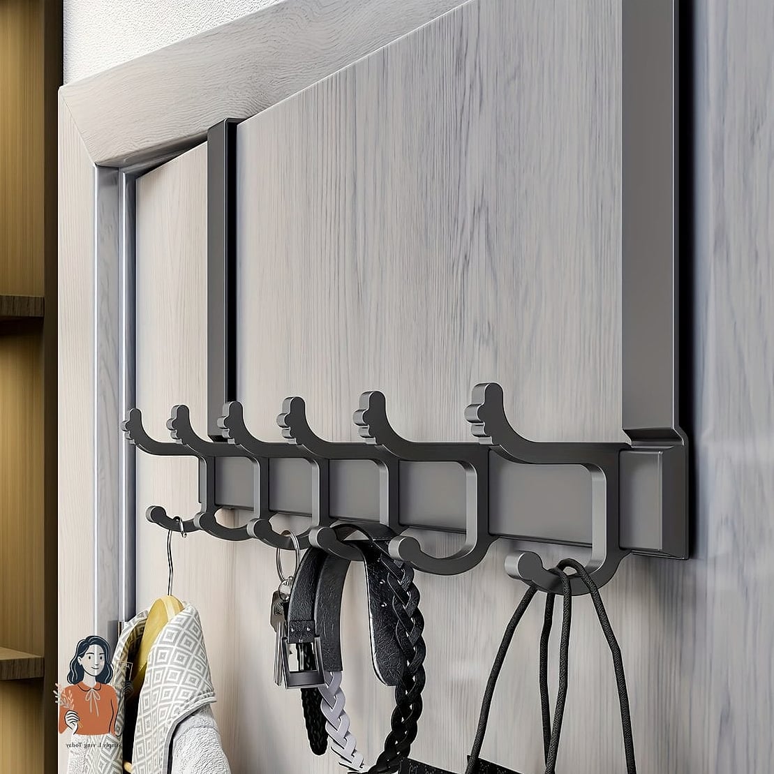 23 Brilliant Behind The Door Organization That Actually Work 3 Slim Hook Rack for Bags and Robes