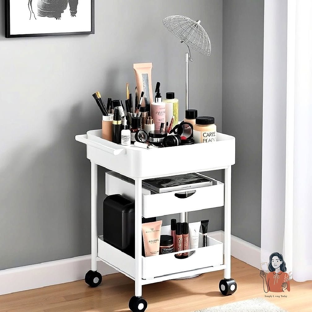 25 Gorgeous Makeup Organization Ideas Every Beauty Lover Needs 17 A Slim Rolling Cart for Small Bathrooms