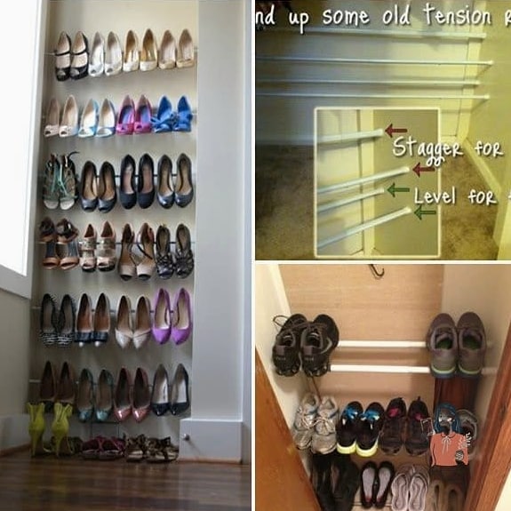 22 Brilliant DIY Shoe Rack Ideas to Finally Organize Your Closet 12 Tension Rod Shoe Rack