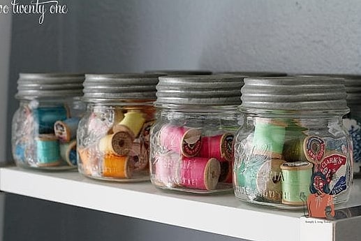 29 Life-changing Sewing Room Organization to Try This Weekend 16 Use Mason Jars for Small Notions