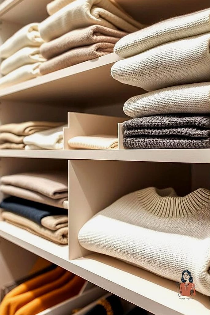 20 Simple Sweater Storage Ideas That Are So Satisfying 3 Use Shelf Dividers to Stop the Leaning Tower Effect