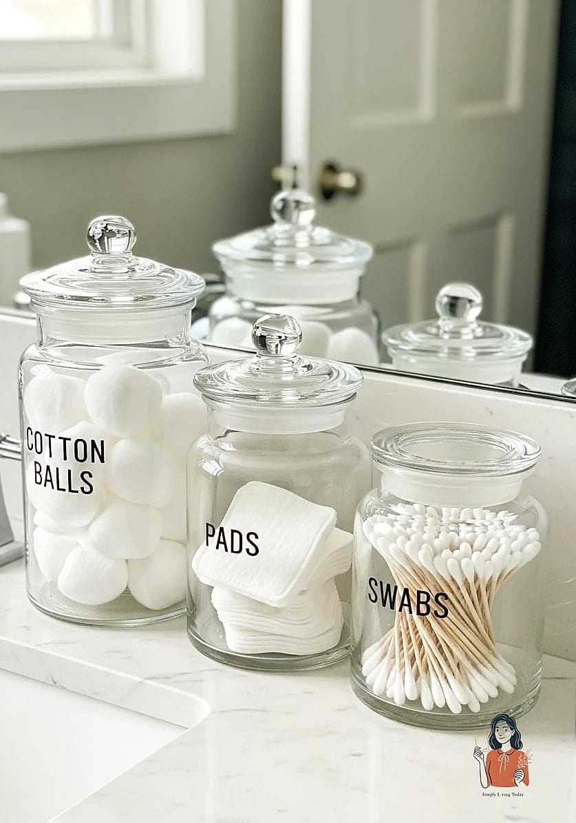 21 Amazing Bathroom Vanity Organization Tips to Try This Weekend 11 Use Small Jars for Cotton Balls and Q-Tips