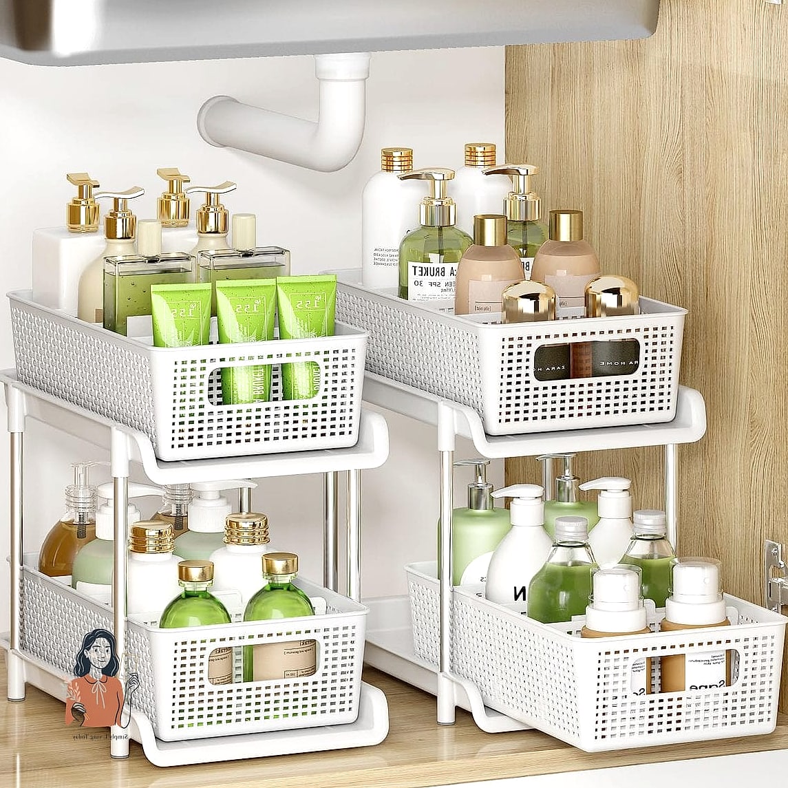 21 Amazing Bathroom Vanity Organization Tips to Try This Weekend 7 Use Stackable Risers for Cabinet Space