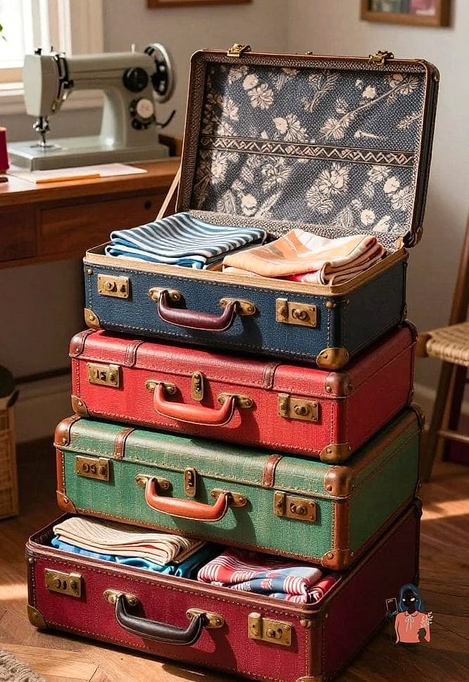 24 Smart Fabric Storage That Actually Work 23 Vintage Suitcases as Fabric Storage