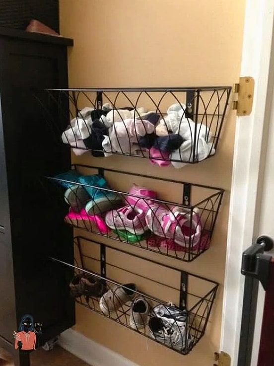 22 Brilliant DIY Shoe Rack Ideas to Finally Organize Your Closet 7 Wire Basket Wall Rack