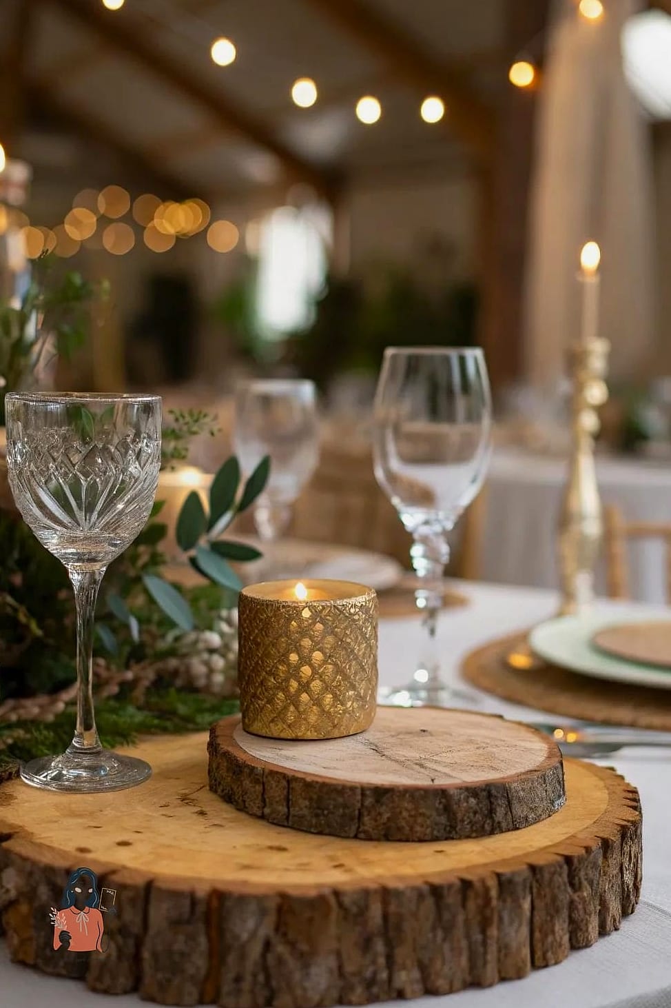 Wooden Slice Bases with Candles and Moss